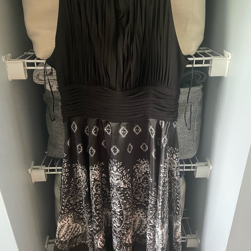 Signature by Sangria Black and Silver Asymmetrical Fit and Flare Dress